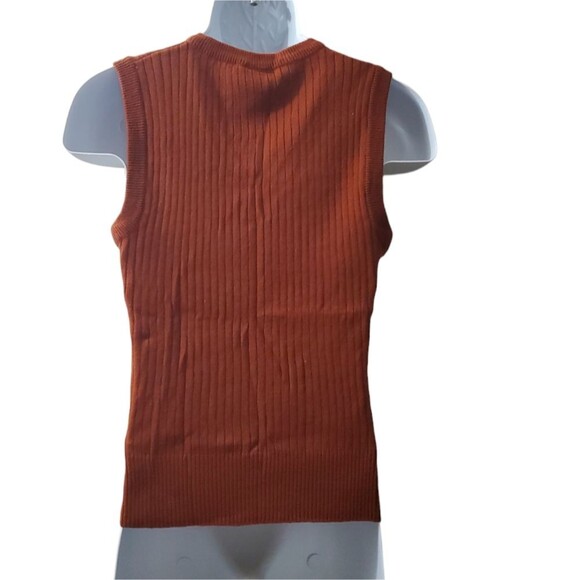 Vintage 1960 1970 Cabot Mens Rust Brown Vneck Ribbed Sweater Vest - Picture 3 of 5